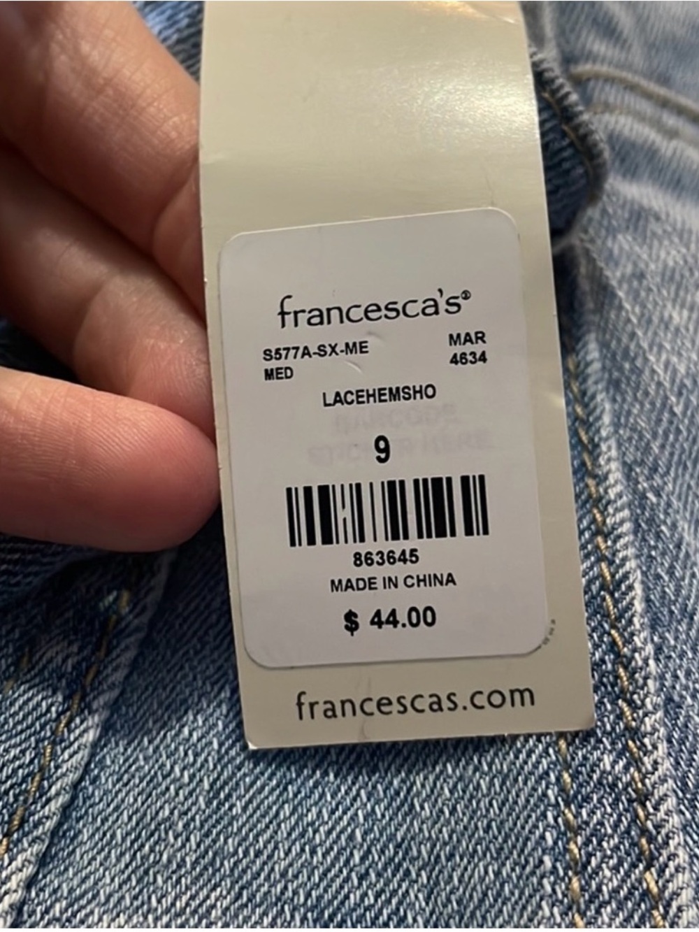 Almost Famous Light Blue Distressed Denim Shorts with White Lace - Picture 3 of 4